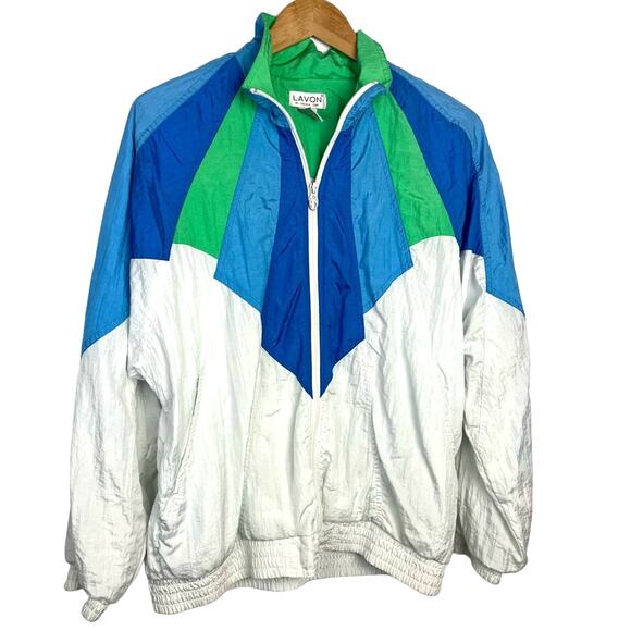 Vintage Athletic Warm Up Jacket White Blue Green - Picture 1 of 7